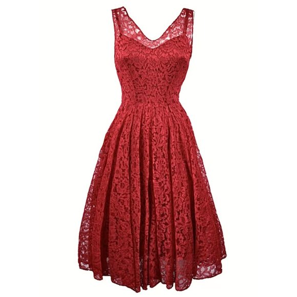 DOLCE & GABBANA RICH RED LACE MIDI FIT & FLAIR DRESS AND FULL SLIP LINER IN SILK - Picture 3 of 16